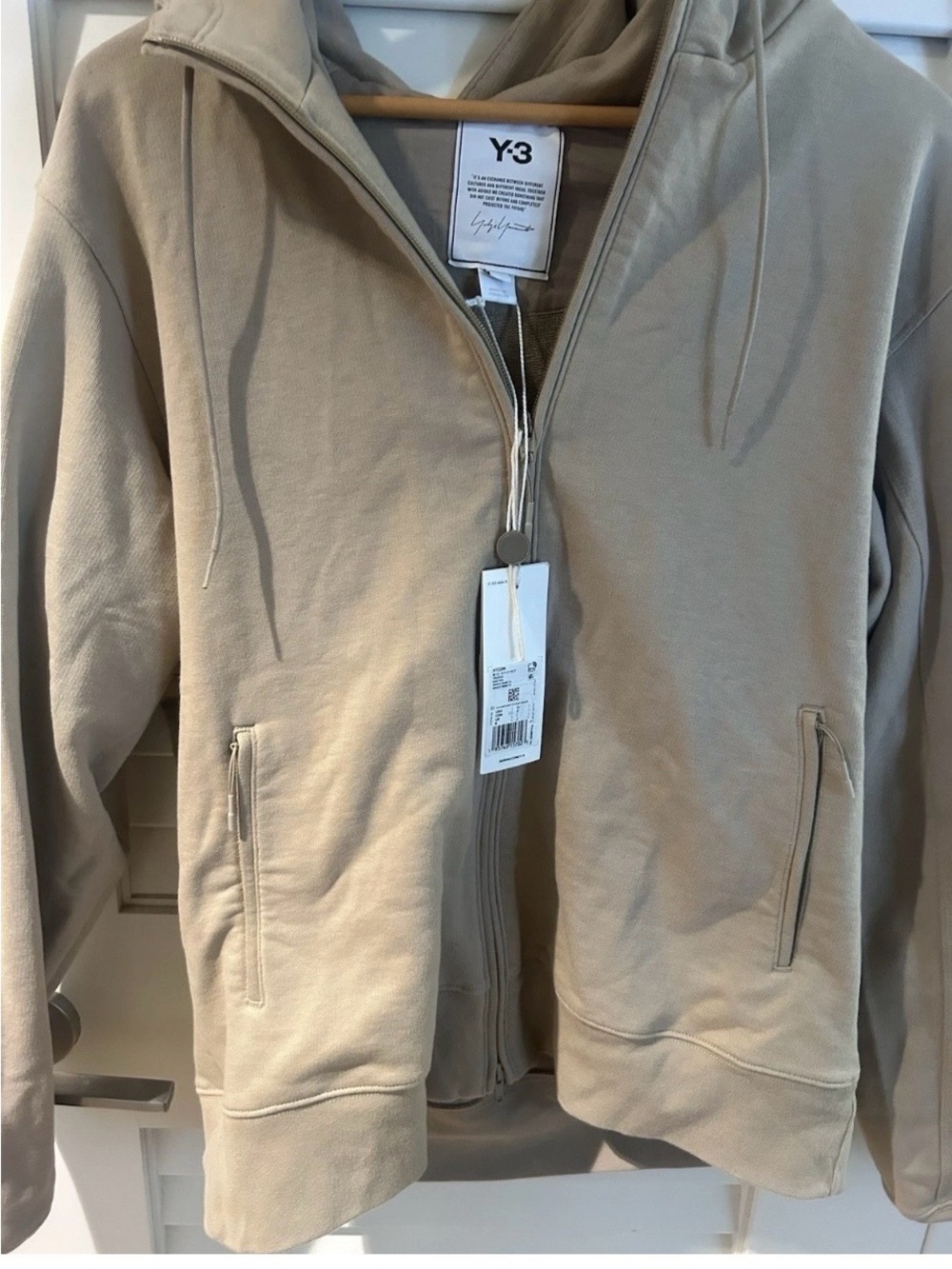 Y-3 Men's Beige Full-Zip Hooded Jacket BNWT Back Logo